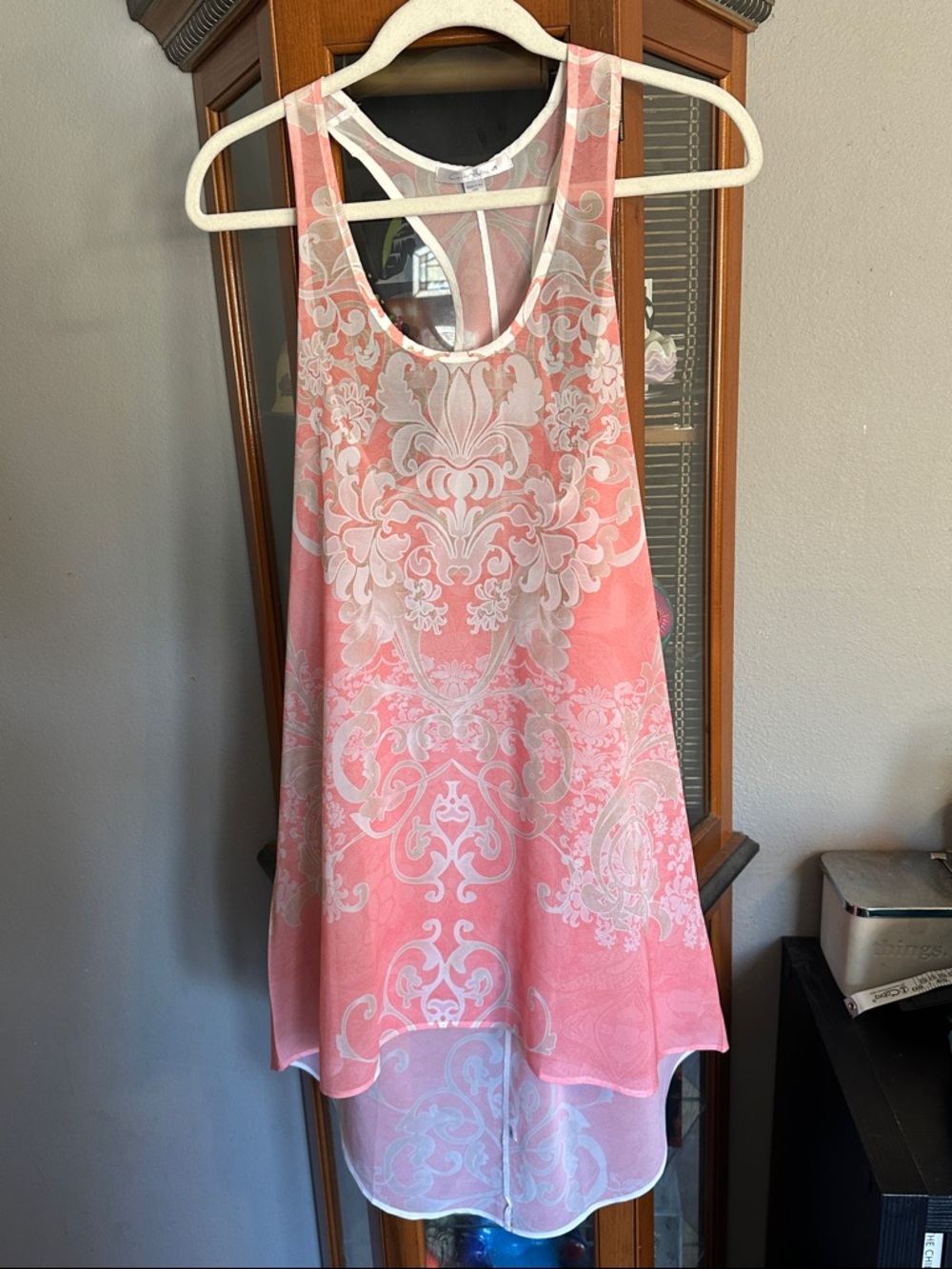 Women's Coral Pink Decorative Print Tank Top